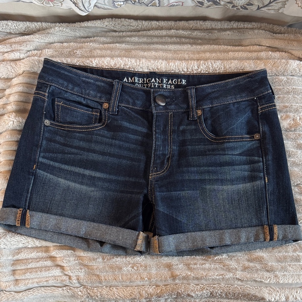 American Eagle Outfitters Dark Indigo Rolled Hem Denim Shorts
